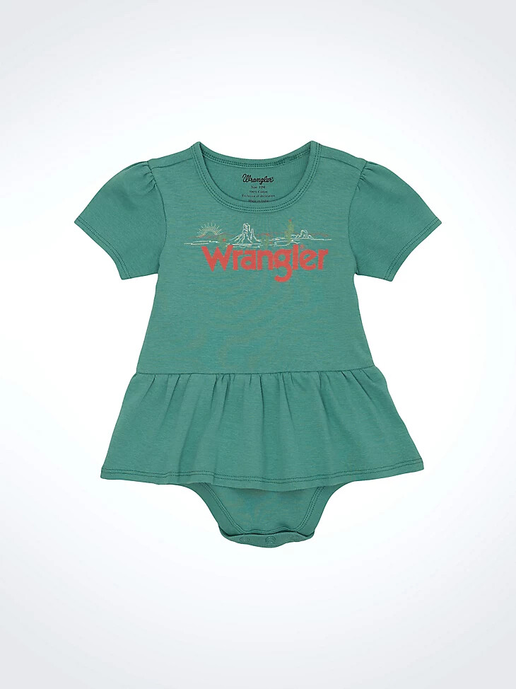 body de manga corta con logo y falda para niña color verde azulado