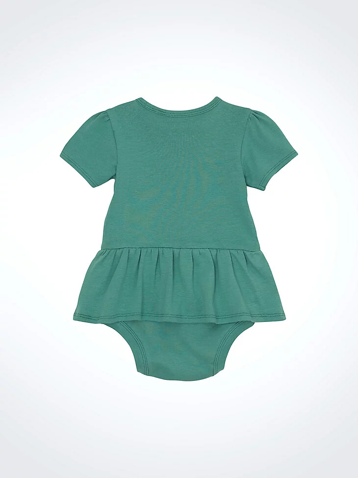 body de manga corta con logo y falda para niña color verde azulado