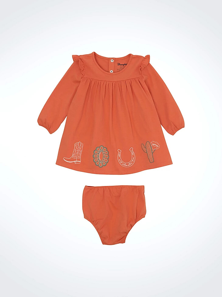 vestido trapecio con estampado occidental para niña color coral