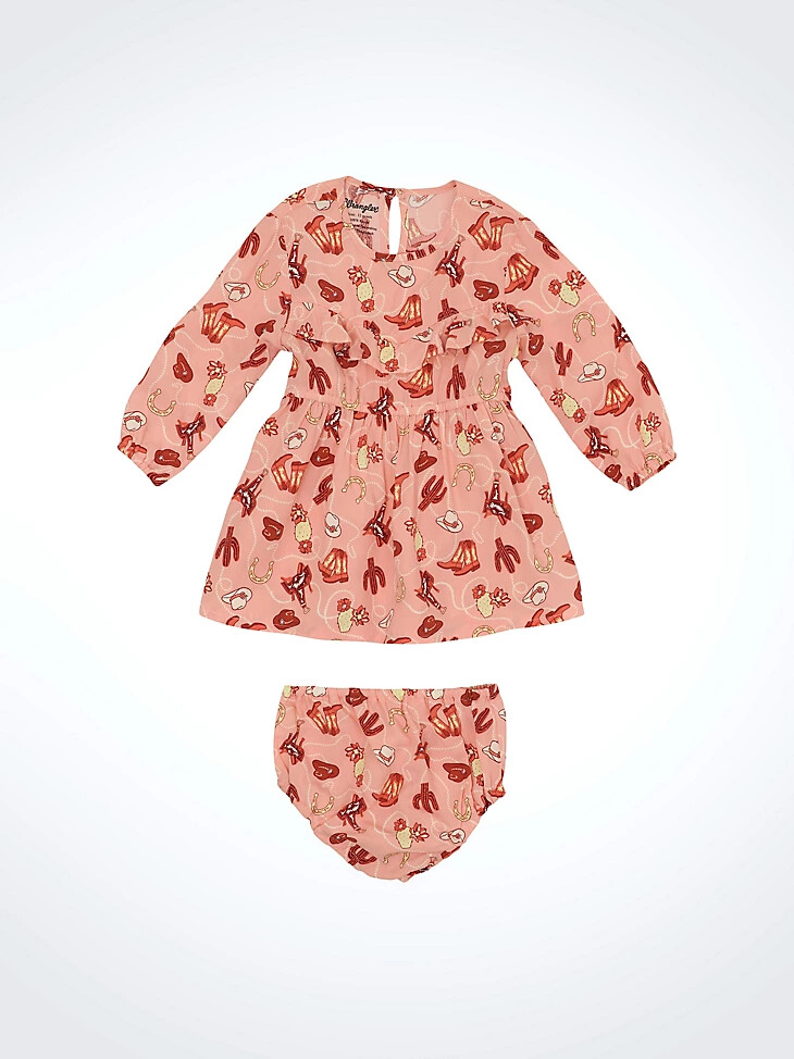 vestido rosa con volantes estampado para niña