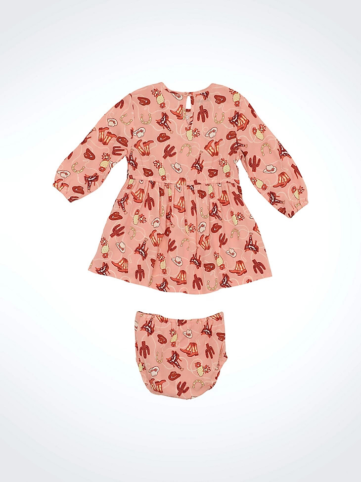 vestido rosa con volantes estampado para niña