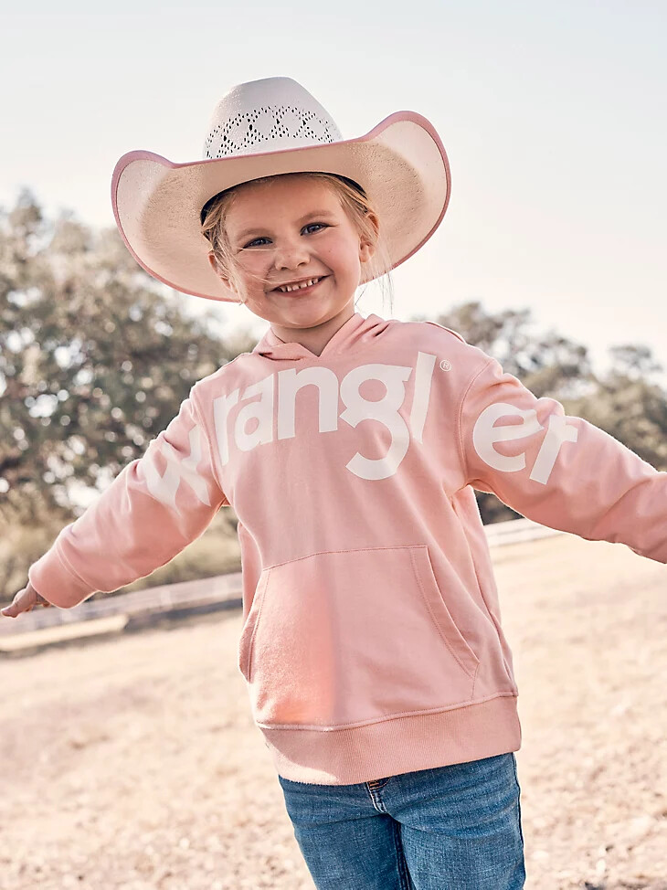 sudadera con capucha wrangler bold logo para niña color rosa