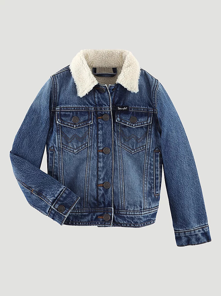 chaqueta vaquera estilo camionero con forro de sherpa para niña color azul
