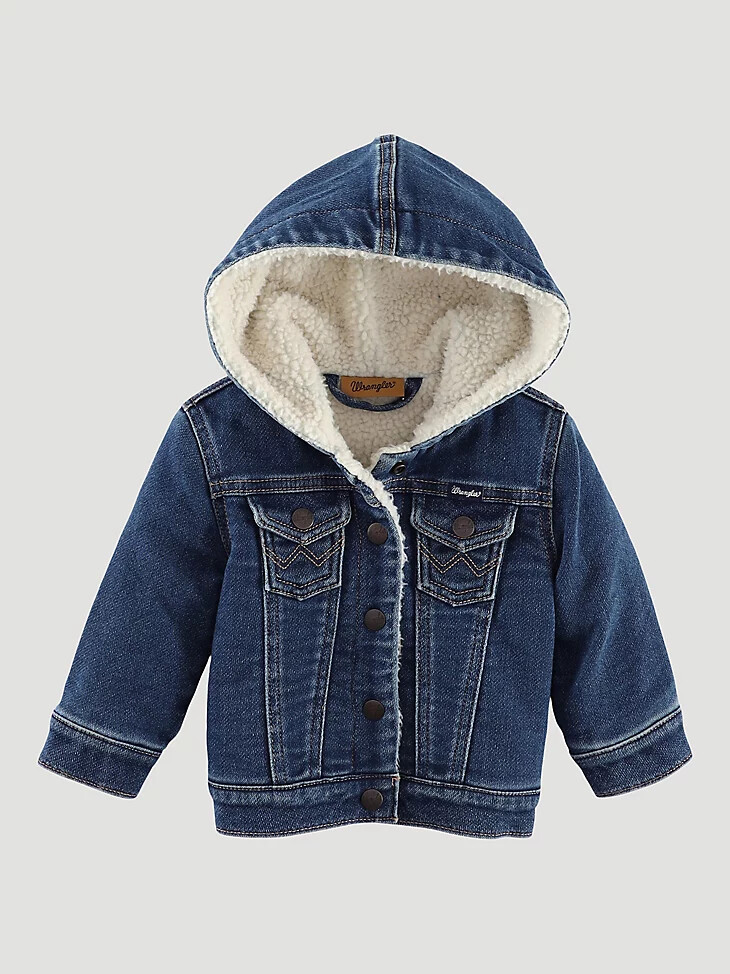 chaqueta vaquera con capucha y forro de sherpa para niña pequeña color azul