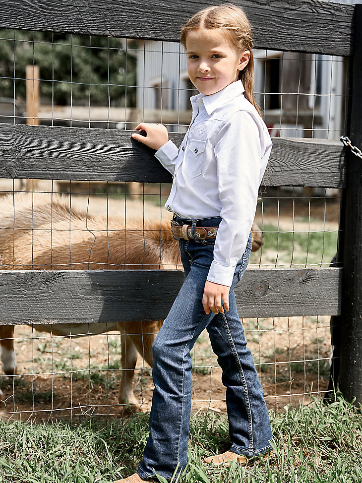 vaqueros wrangler retro bootcut para niña 4-18 azul oscuro