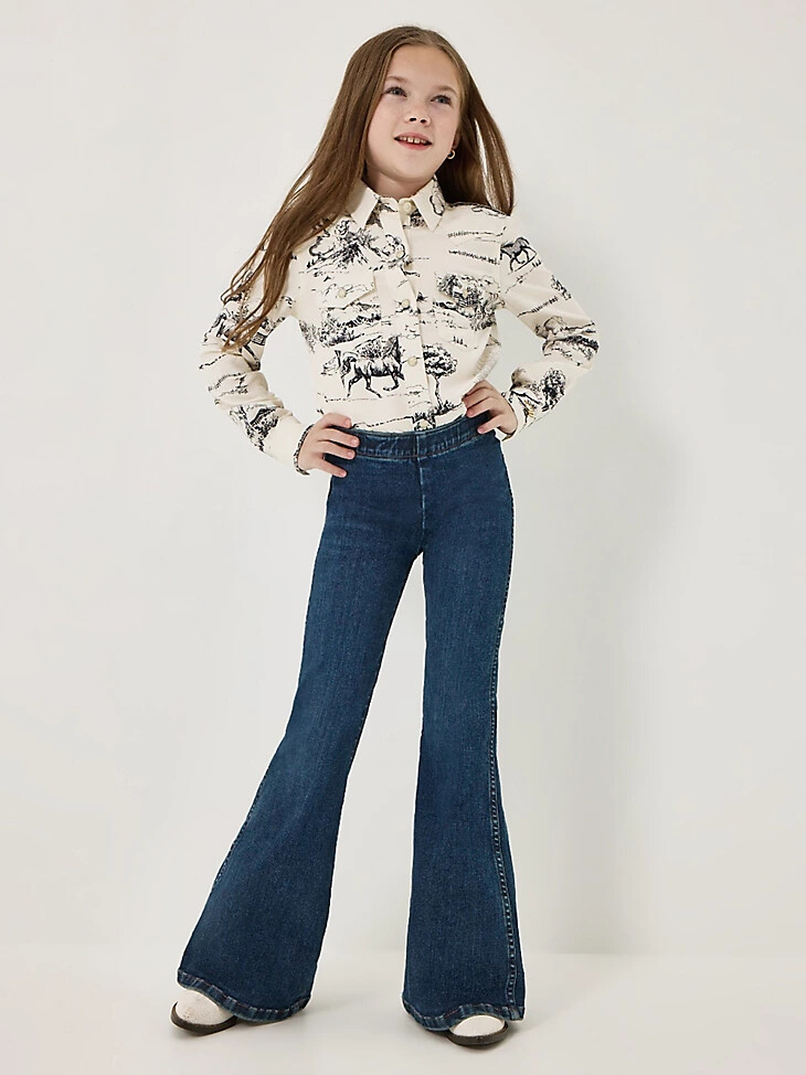 pantalones acampanados wrangler x lainey wilson para niña lavado denim oscuro