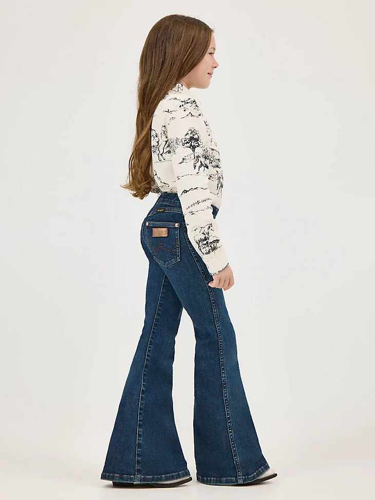 pantalones acampanados wrangler x lainey wilson para niña lavado denim oscuro