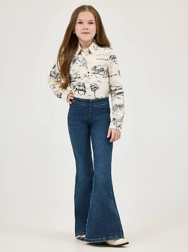 pantalones acampanados wrangler x lainey wilson para niña lavado denim oscuro