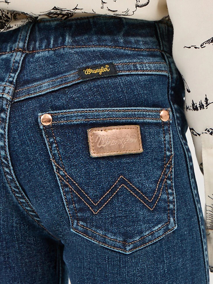 pantalones acampanados wrangler x lainey wilson para niña lavado denim oscuro