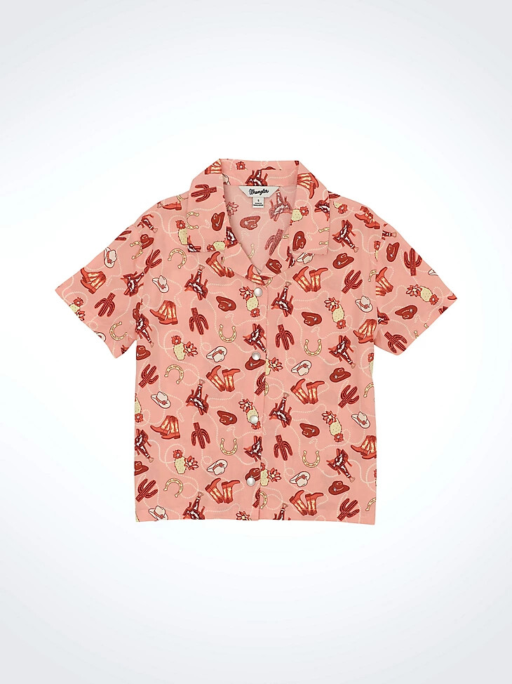 camisa de campamento con estampado western para niña color rosa