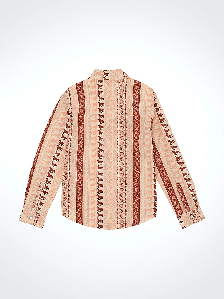 camisa de manga larga con estampado geométrico estilo western y broches para niña color rosa