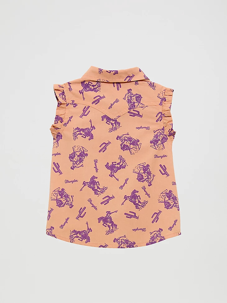 camisa vaquera sin mangas con volantes para niña pequeña color naranja