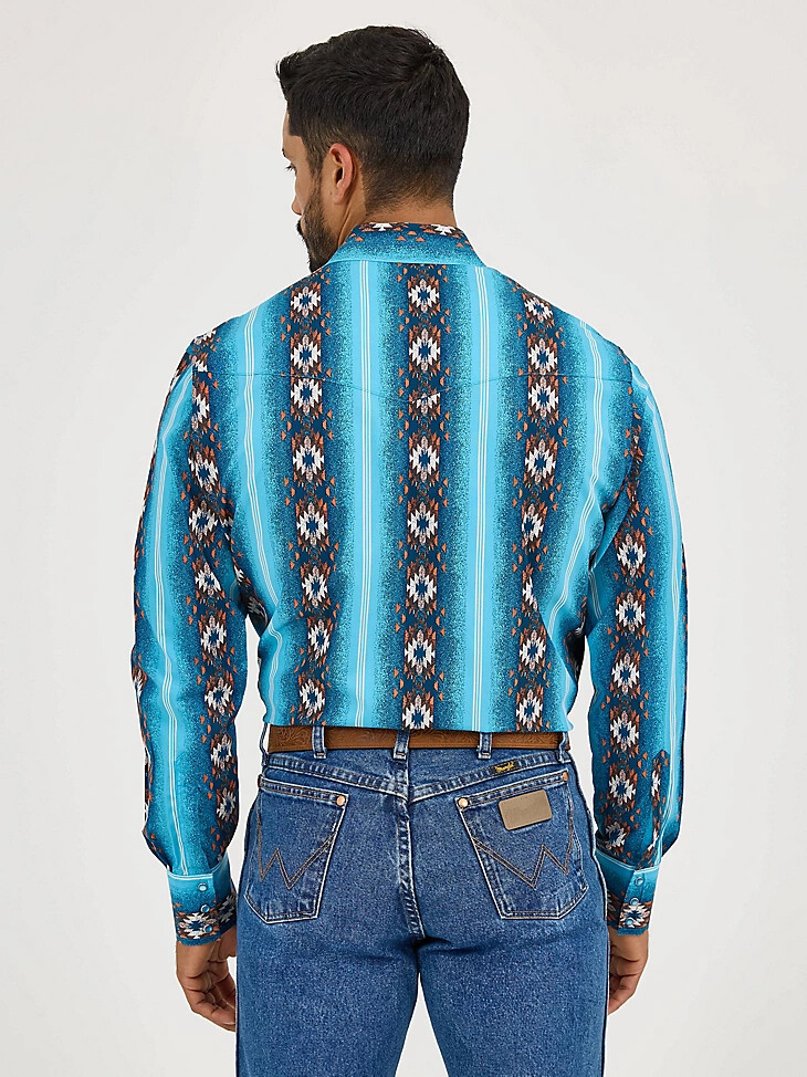 camisa de manga larga con estampado de broches estilo western checotah para hombre color azul sal marina