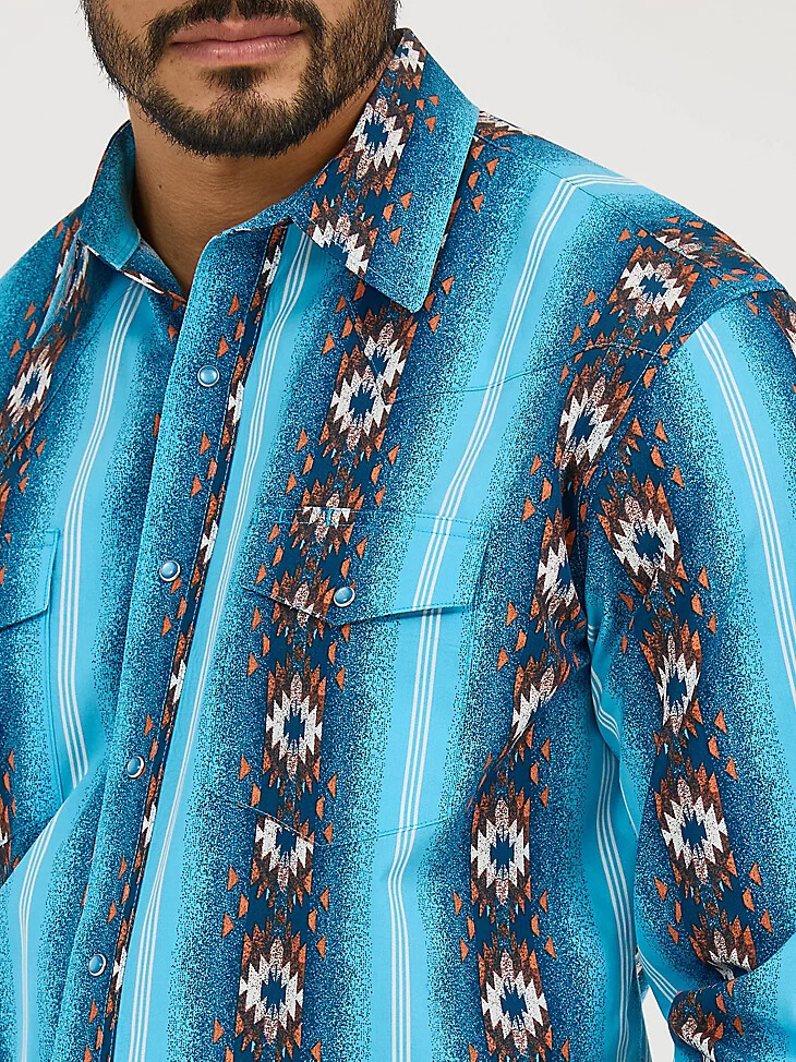 camisa de manga larga con estampado de broches estilo western checotah para hombre color azul sal marina