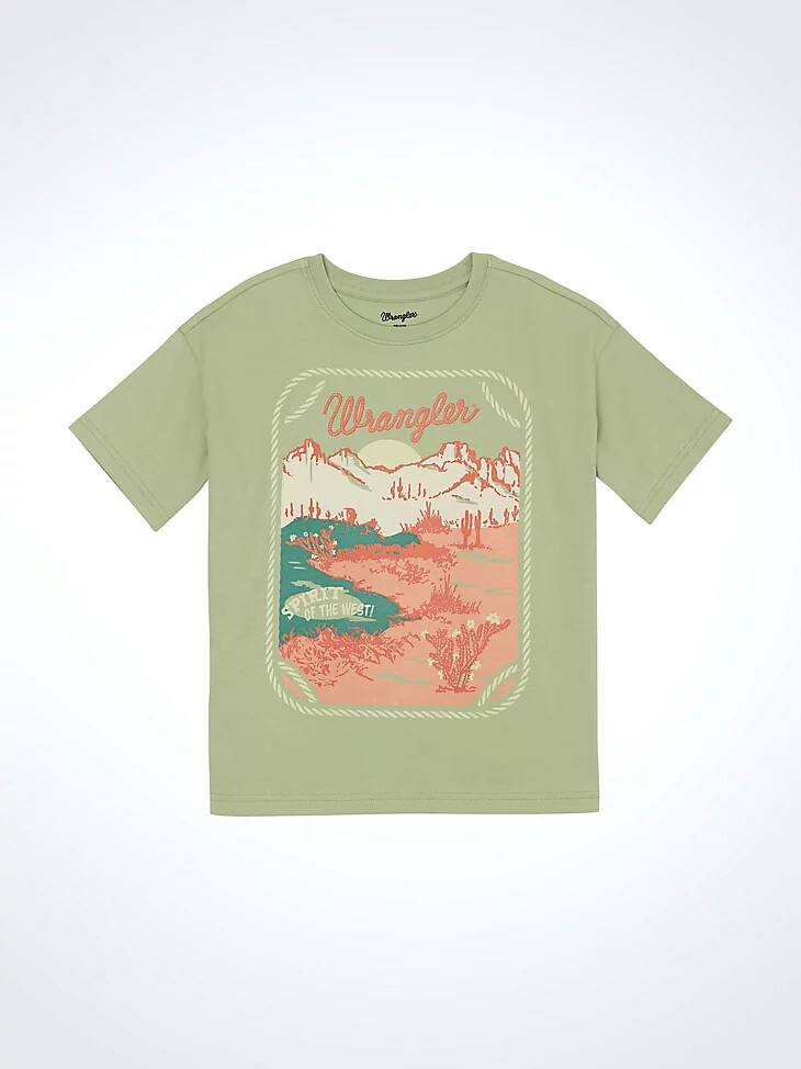 camiseta relajada con gráfico occidental para niña verde