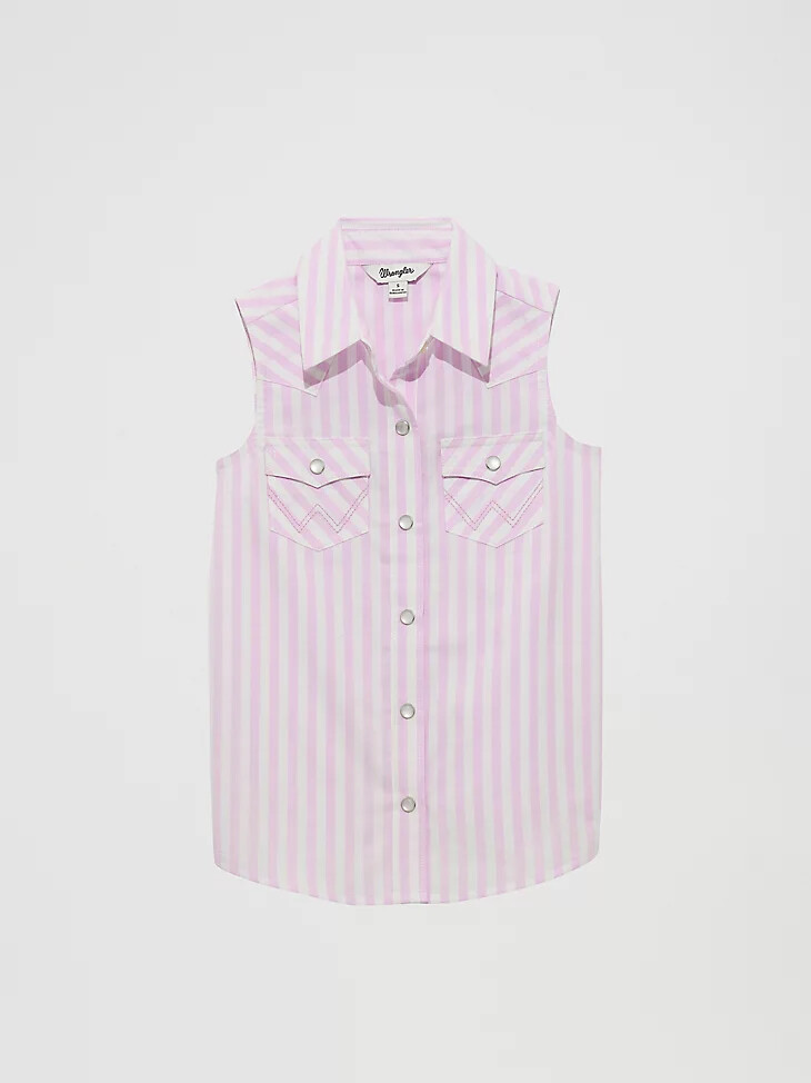 camiseta sin mangas con botones a presión estilo western a rayas para niña color morado