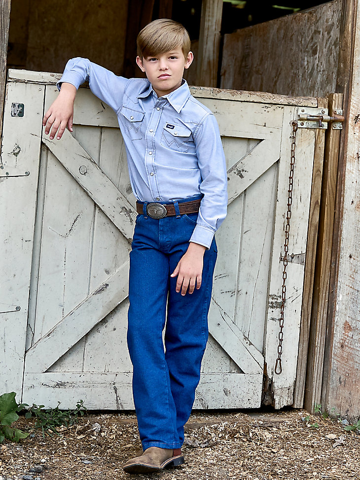 vaqueros wrangler cowboy cut original fit para niño 8-20 Índigo prelavado