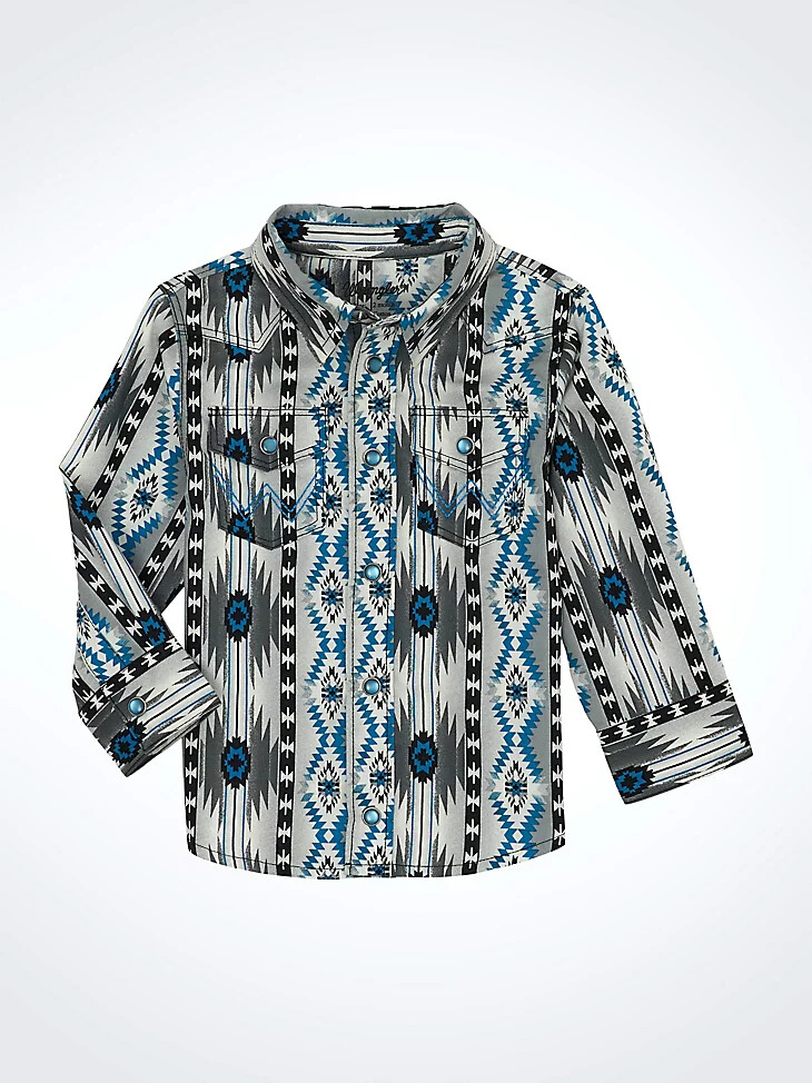 camisa vaquera de manga larga checotah para niño pequeño con broches en contraste gris