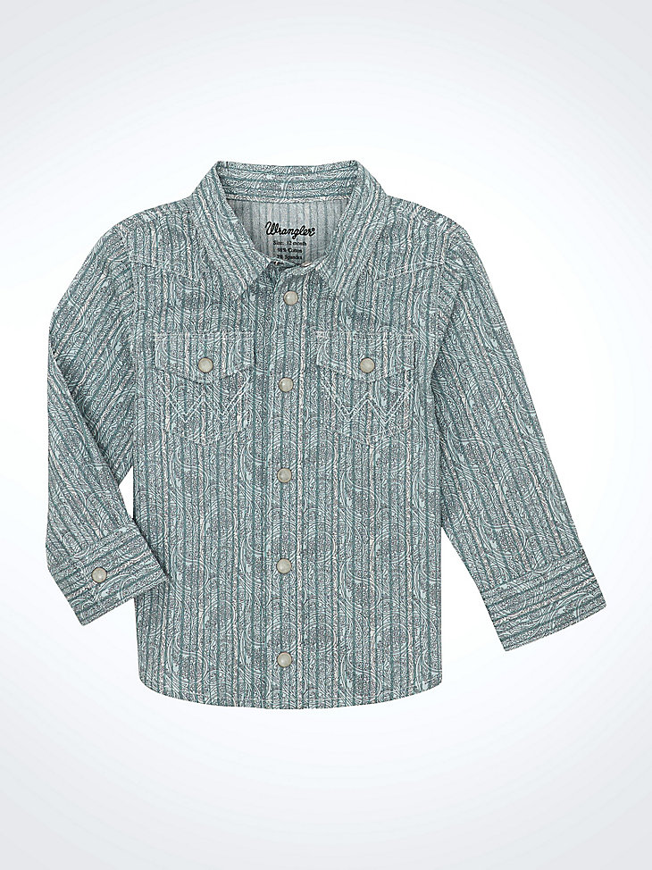 camisa de manga larga con estampado western y broches para niño pequeño color cian y cachemir