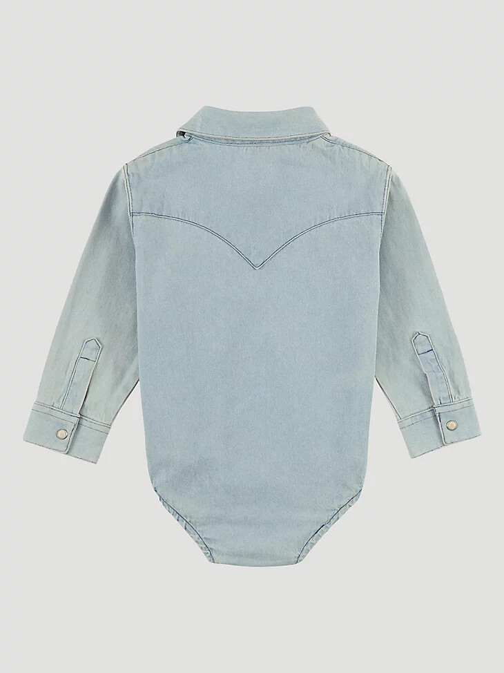 body vaquero de manga larga para bebé niño con tapeta con broches estilo western azul descolorido