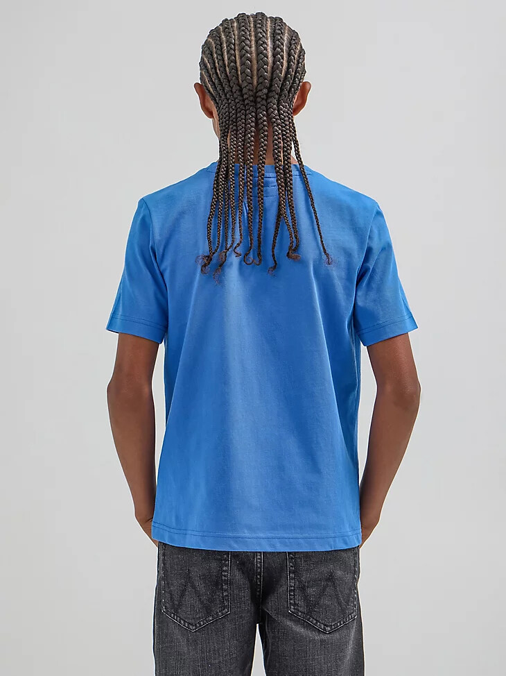 camiseta azul del speed club de wrangler x hot wheels para niño