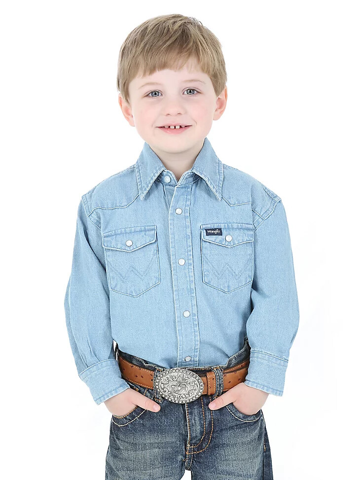 camisa vaquera con broche de presión estilo vaquero de corte vaquero para niño