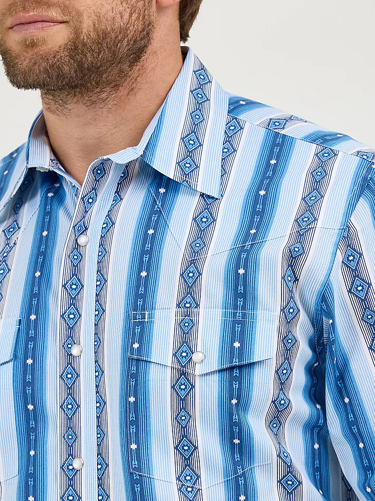 camisa de manga larga con estampado de broches estilo western checotah para hombre color azul río