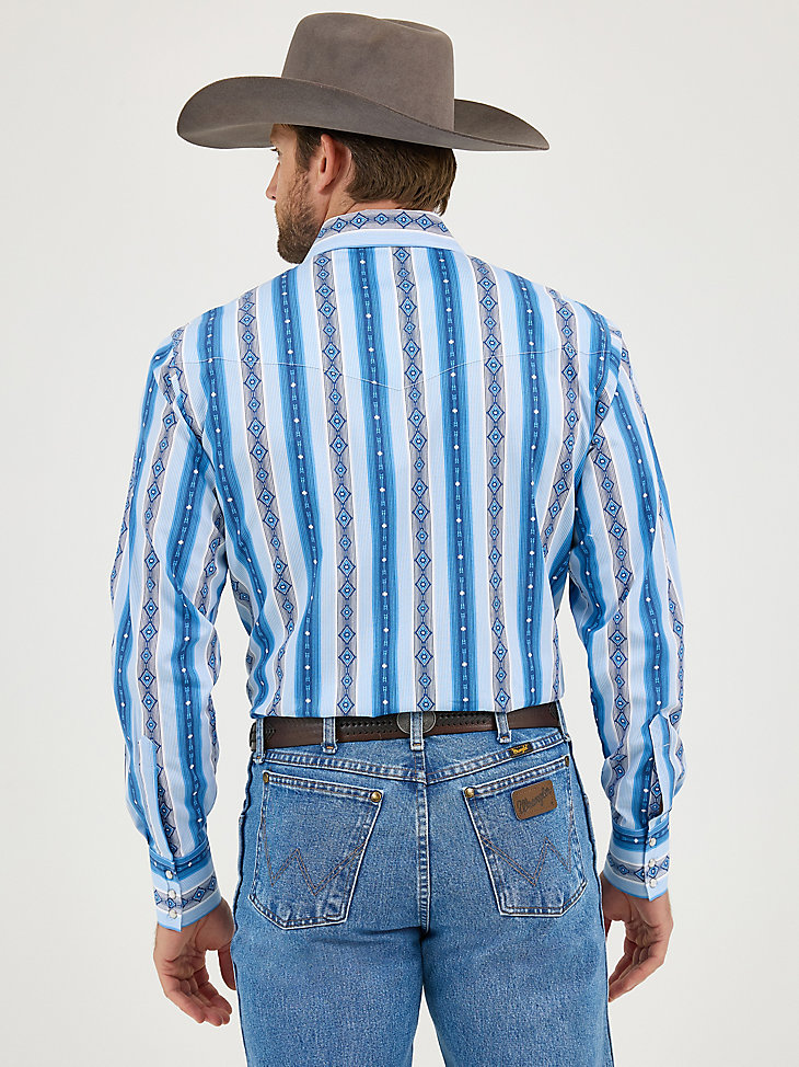 camisa de manga larga con estampado de broches estilo western checotah para hombre color azul río