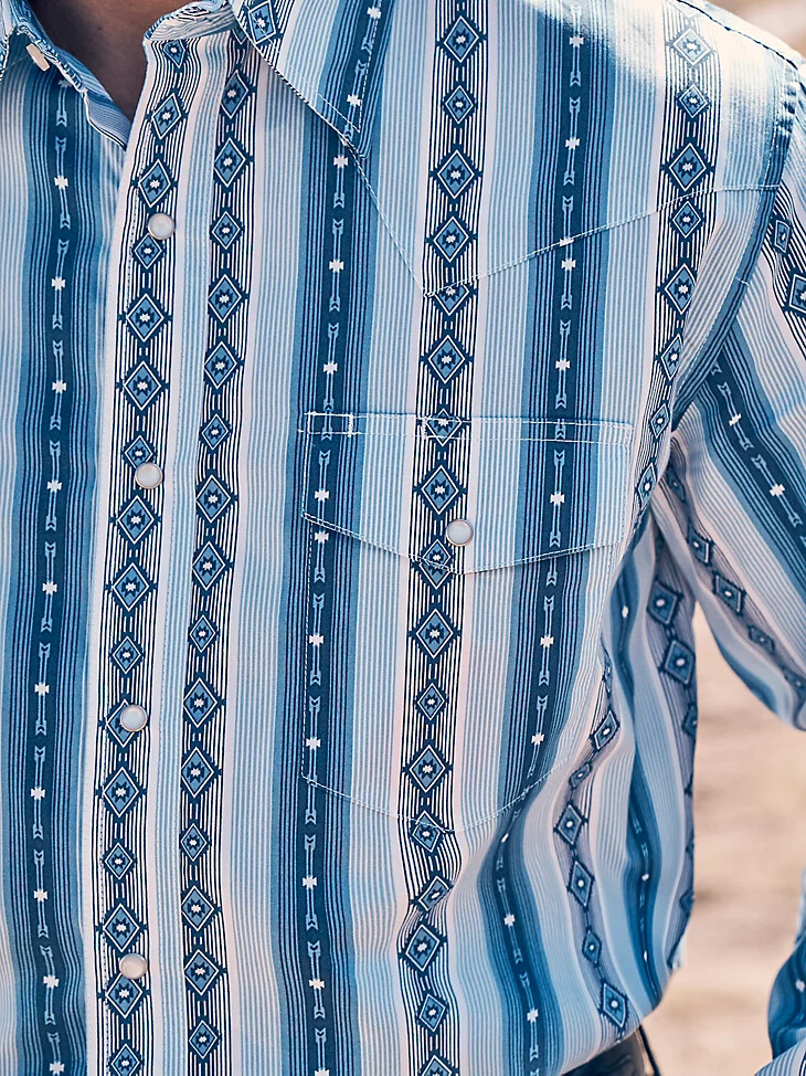camisa de manga larga con estampado de broches estilo western checotah para hombre color azul río