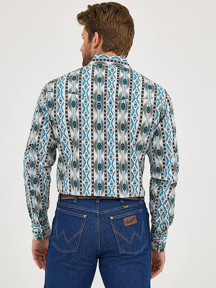 camisa de manga larga con estampado de broches estilo western checotah para hombre gris en contraste