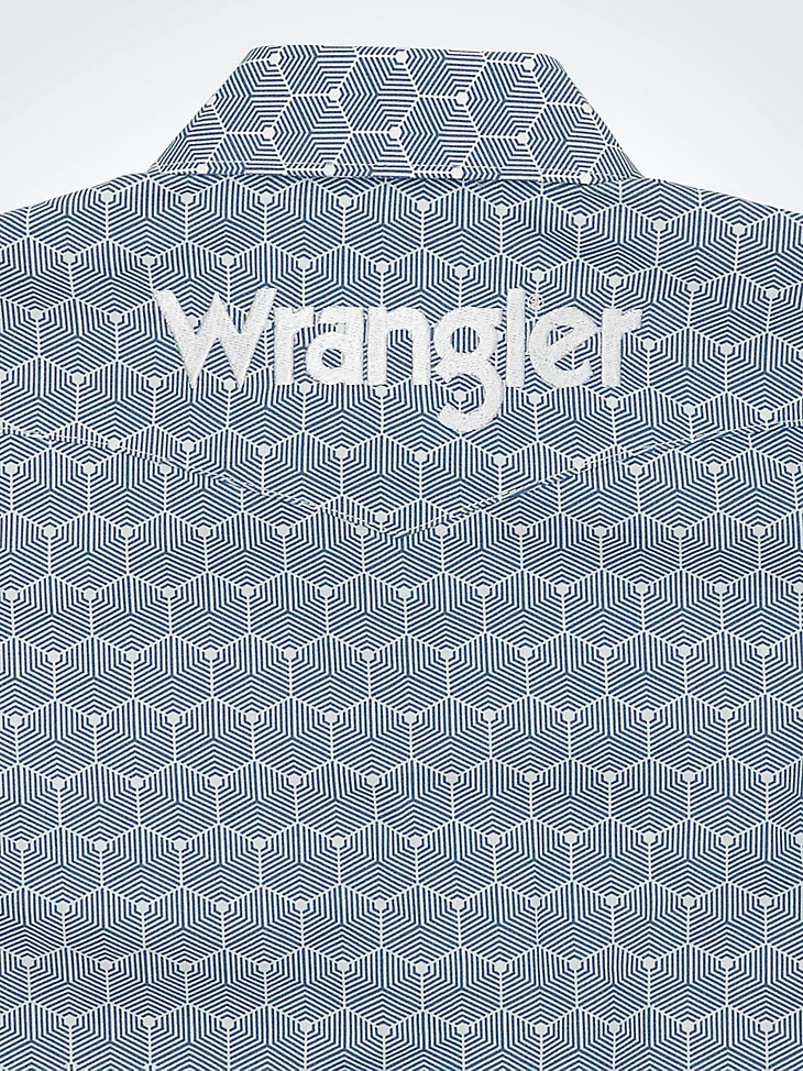 camisa vaquera de manga larga con logo wrangler para niño con broches de presión hexágonos azul acero