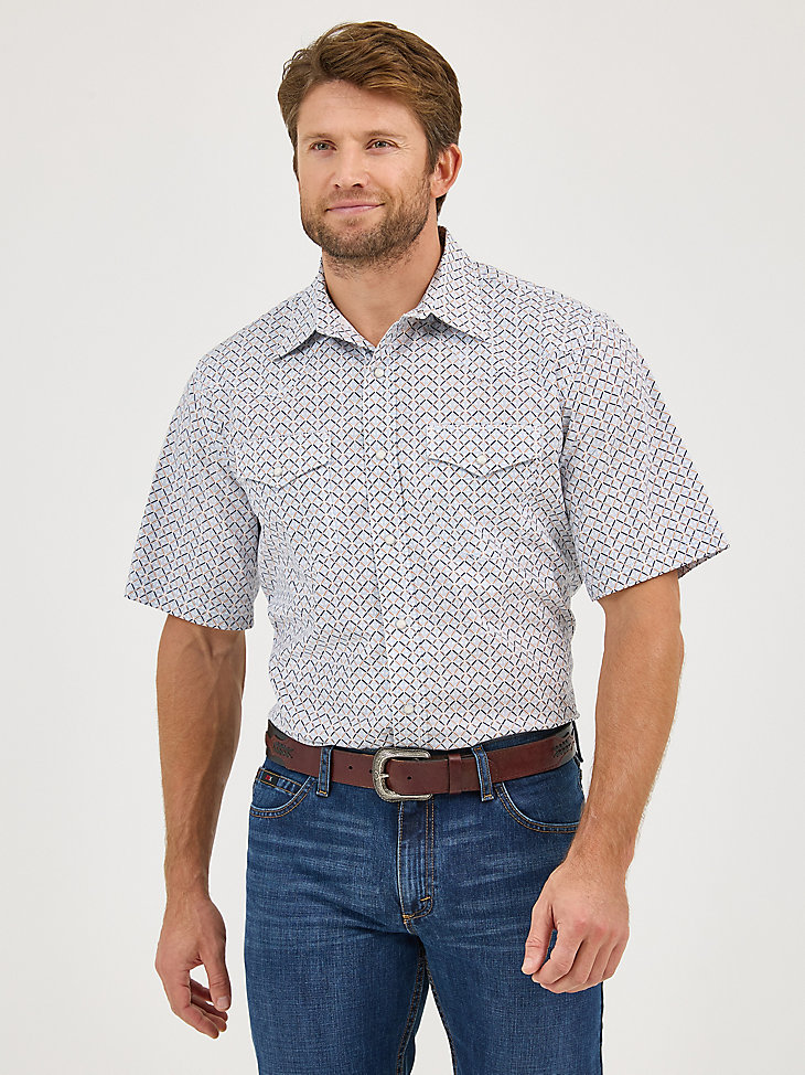 camisa vaquera de manga corta 20x competition advanced comfort para hombre con broches azules y chevre