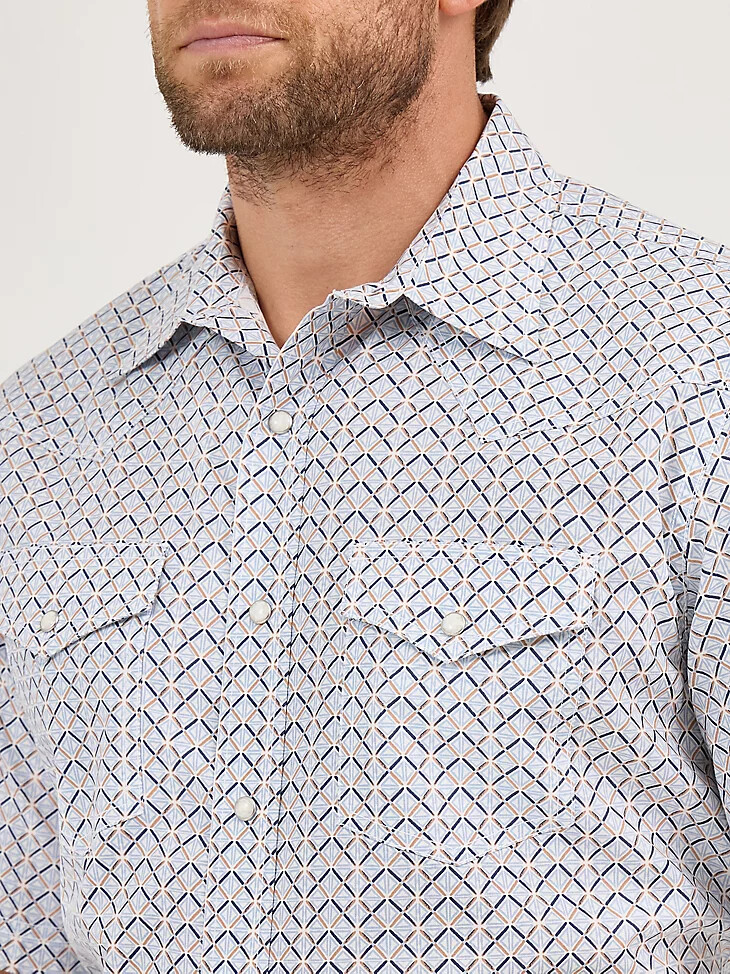 camisa vaquera de manga corta 20x competition advanced comfort para hombre con broches azules y chevre