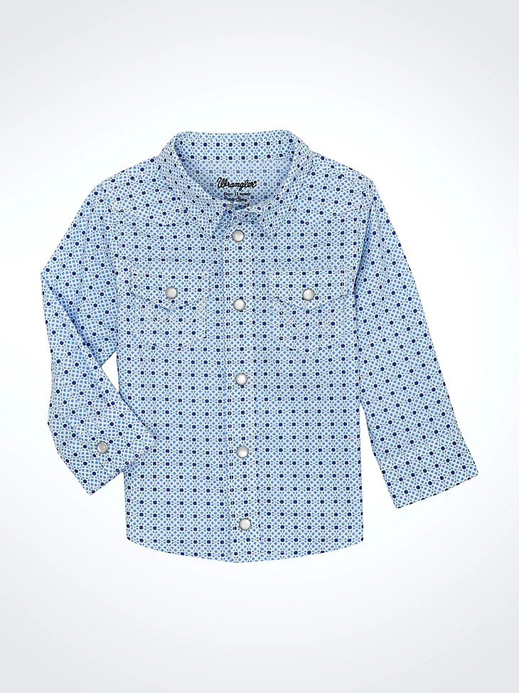 camisa de manga larga con estampado western y broches para niño pequeño color azul cielo