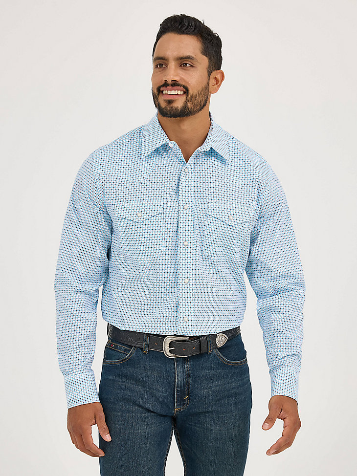 camisa vaquera de manga larga con dos bolsillos y cuello alto 20x competition advanced comfort para hombre color azul
