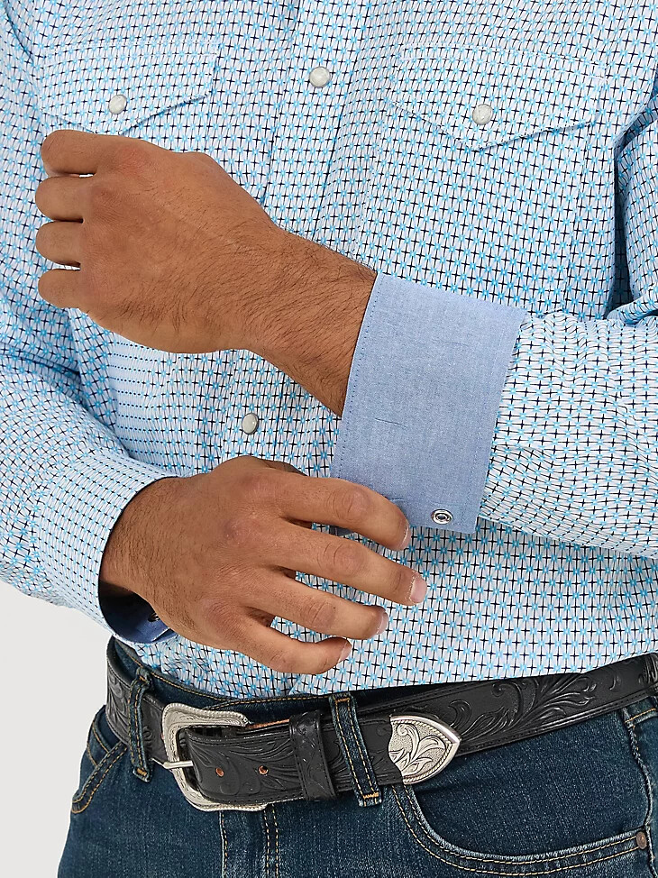 camisa vaquera de manga larga con dos bolsillos y cuello alto 20x competition advanced comfort para hombre color azul