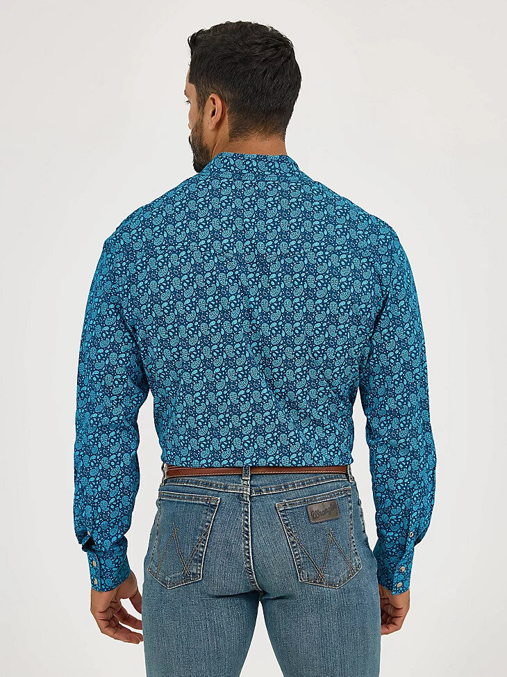camisa vaquera de manga larga con dos bolsillos y cuello alto 20x competition advanced comfort para hombre color turquesa paisley