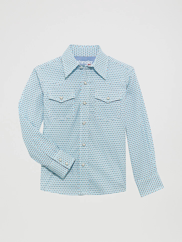 camisa vaquera con estampado a presión wrangler 20x advanced comfort para niño blue fence