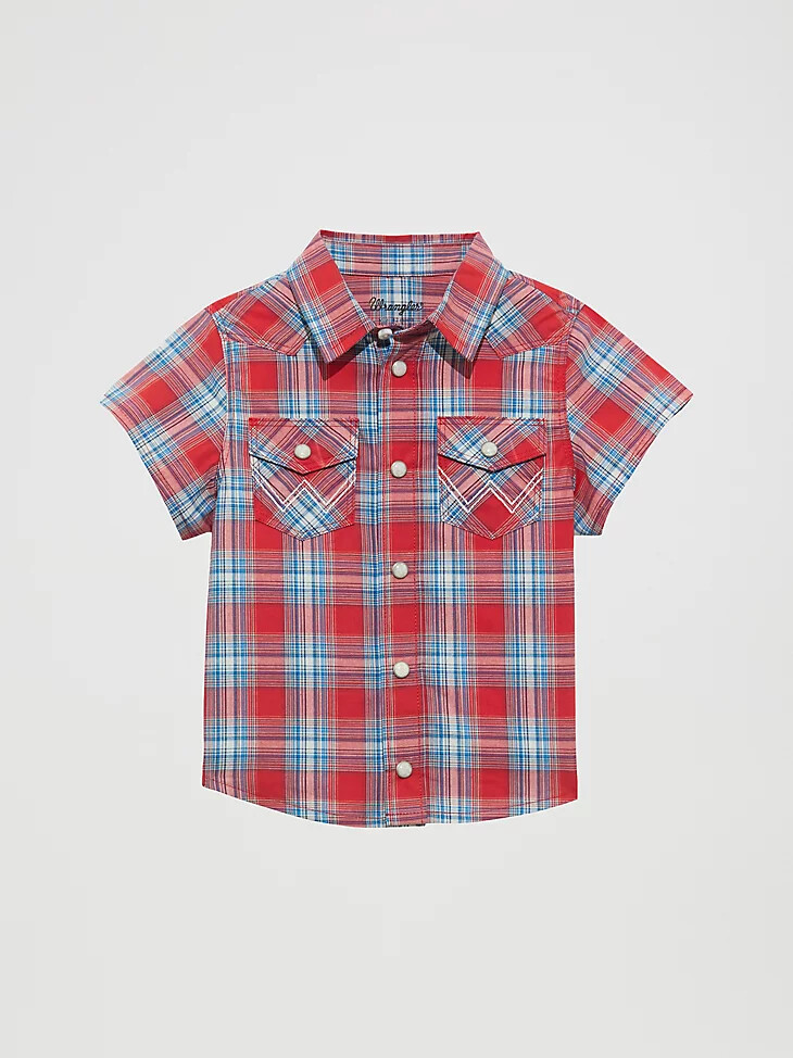camisa vaquera de manga corta para niño pequeño color rojo cereza