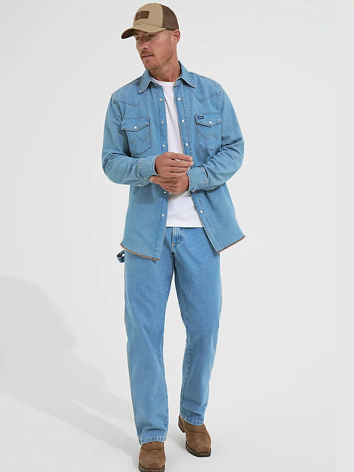 camisa de trabajo vaquera de manga larga con broches de presión cowboy cut con lavado a la piedra