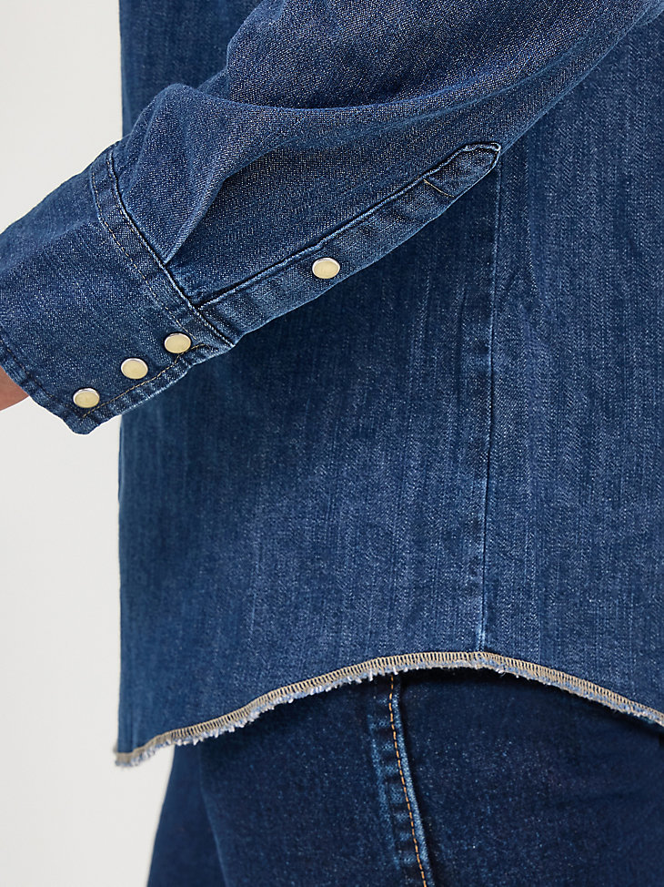 camisa de trabajo vaquera de manga larga con broches de presión cowboy cut denim oscuro