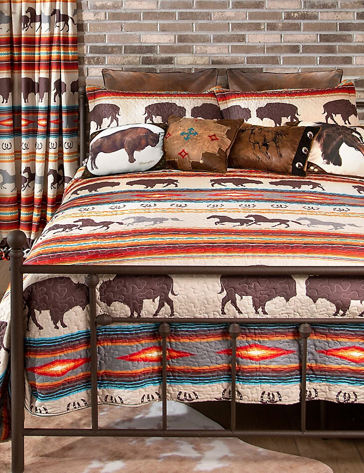 juego de cama wrangler western stripe de 3 piezas color marrón