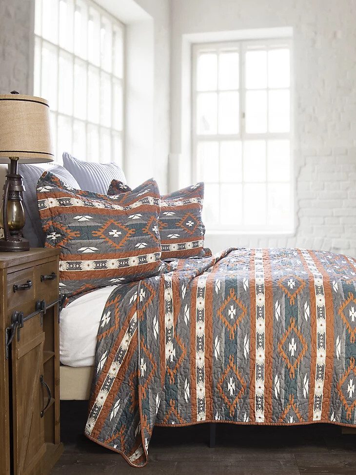juego de cama wrangler checotah stripe de 3 piezas tamaño king marrón