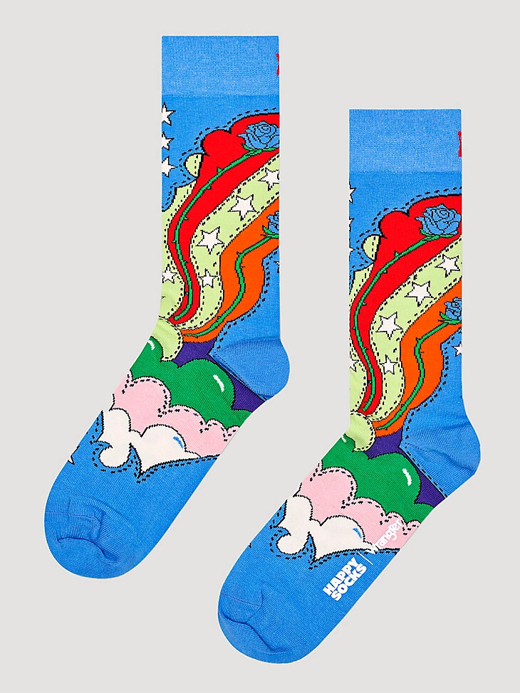 calcetín rosa azul wrangler x happy socks