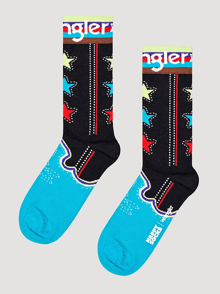 calcetín negro con estrellas wrangler x happy socks