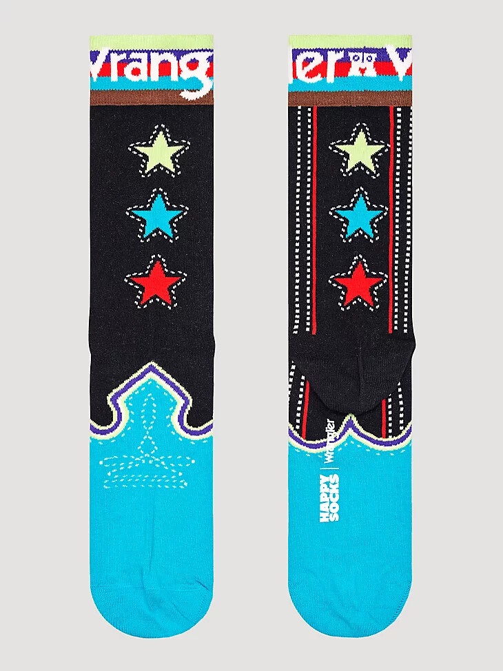 calcetín negro con estrellas wrangler x happy socks