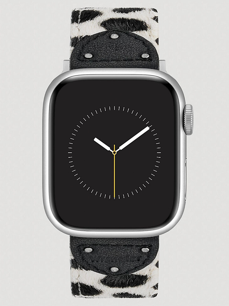 correa de reloj universal con tachuelas de pelo de vaca color negro y blanco