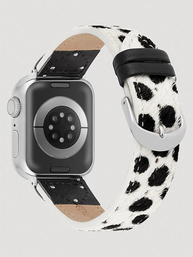 correa de reloj universal con tachuelas de pelo de vaca color negro y blanco