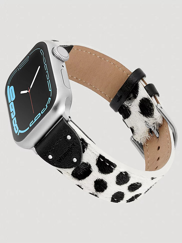 correa de reloj universal con tachuelas de pelo de vaca color negro y blanco