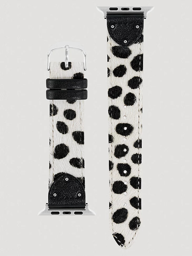 correa de reloj universal con tachuelas de pelo de vaca color negro y blanco